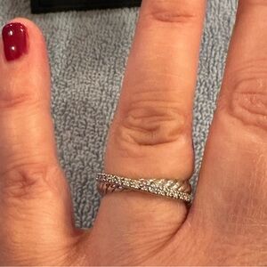 David Yurman Sterling Crossover Ring with Diamonds